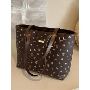 Women'sElegantDitsyFloralBowPatternPULeather?ToteBag,GiftsforGirlfriend,?LargeCapacityHandbagforDailyUsed,CasualTrendyVersatileHigh-qualityDailyCommutingBag