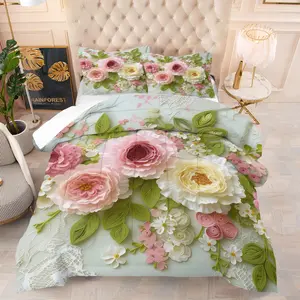 Colorful Floral Art Patchwork Quilt Set (2-3 Pcs) Decorative Bedding Set: Includes 1 Quilt with Filling + 1/2 Pillowcases (no Filler), Featuring Daisies, Roses, Plaid Flowers. Soft & Warm, Perfect for Bedrooms, Homestays, Girly Rooms—romantic Cozy Vibe.