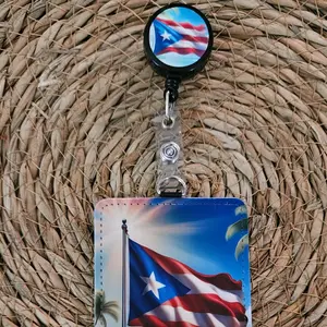 Puerto Rico Retractable Badge Holder with Clip ID Card Holder featuring Puerto Rican Flag Design