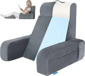 Reading Pillow, 10 in 1  Pillow for Bed Sitting up with Detachable Arms Rest,  Rest with Gel Memory , Husband Pillow for Reading/Gaming/Working in Bed or Couch 19", Gray