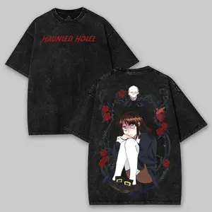 Abaddon Haunted Hotel T-Shirt, Unisex Cartoon Graphic Tee, Double Printed Vintage Style, Soft Cotton Streetwear Top for Men, for Women