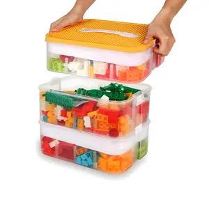 Building Block Storage Box, 1 Count 3-layer Stackable Storage Game Box with Lid, Multi-compartment Plastic Sorting Container, Organizer