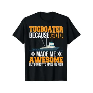 Menswear 100% Cotton Short-Sleeve Round Neck T-Shirt, Fitness Fashion Top for Tugboat Captains & Towboater Enthusiasts