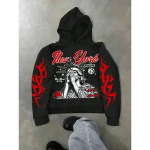 New York Statue of Liberty Tribal Pattern Hoodie, Soft Hooded Sweatshirt, Casual Fitted Style, Perfect for Streetwear & Daily Wear