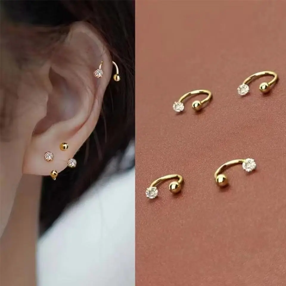 Women's 1PC Stainless Steel Huggies Hoop Earrings with Cubic Zirconia Stones & Tiny Crystals, Cartilage Piercing Costume Jewelry for Daily Wear