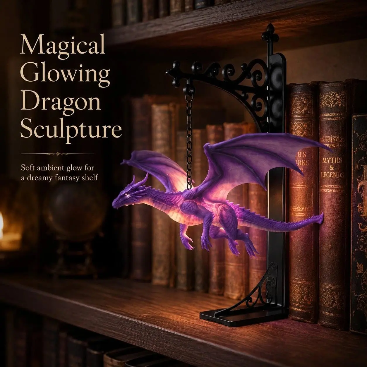 New Floating Dragon Bookshelf Lamp & Library-Style Mini Bookshelf Light — Reading lighting designed for book lovers; an LED bookshelf accent piece perfect for studies, reading nooks, and home libraries; a unique gift for bibliophiles.