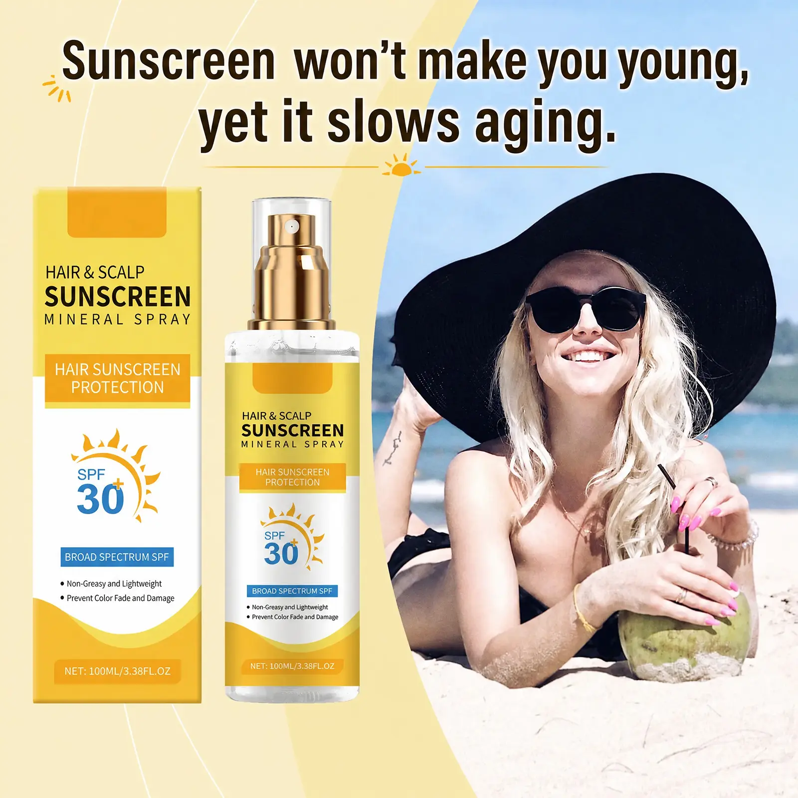 SPF30 Hair & Scalp Sunscreen Mineral Spray, Face + Scalp Mist,To Prevent Sunburn And Scalp Sunburn And Tanning Protector,Effective Anti-Aging ProtectionTravel SizeSunscreen,Beach Essentials,Oil Control NaturalMatte Finish,Korean Skincare，K-Beauty