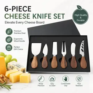 6PCS Cheese Knives Set with Bamboo Wood Handle - Stainless Steel Cheese Slicer, Cutter, Fork & Spreading Knife - Charcuterie Board Accessories Set