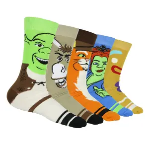 Dreamworks Shrek Socks Men's Donkey Fiona Puss and Boots Character Designs 5-Pair Mid-Calf Crew Socks