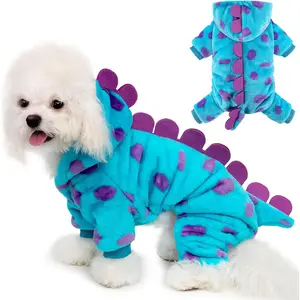Dog Halloween Costumes Dinosaur Costumes for Dogs Fleece Winter Dog Hoodie Pajamas for Small Dogs Cold Weather Pet Pajamas with 3D Spikes Design Pet Cat Clothes for Halloween