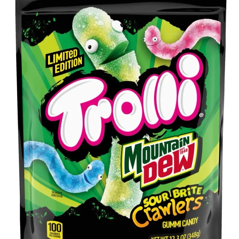 Trolli x Mountain Dew Chewy Candy - 12.3 oz Novelty Candy with Crisp Texture, Unique Blend & Mountain Dew Flavor, Sweet Snack for Fans, Sweet Snacks