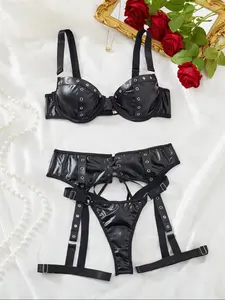 Women's Lace Lingerie Underwear Set with Adjustable Garter Belt, Sexy Houndstooth Pattern, Medium Support Bra with Buckle, Fit Tight, Unlined Design, All Seasons Wear, Womenswear