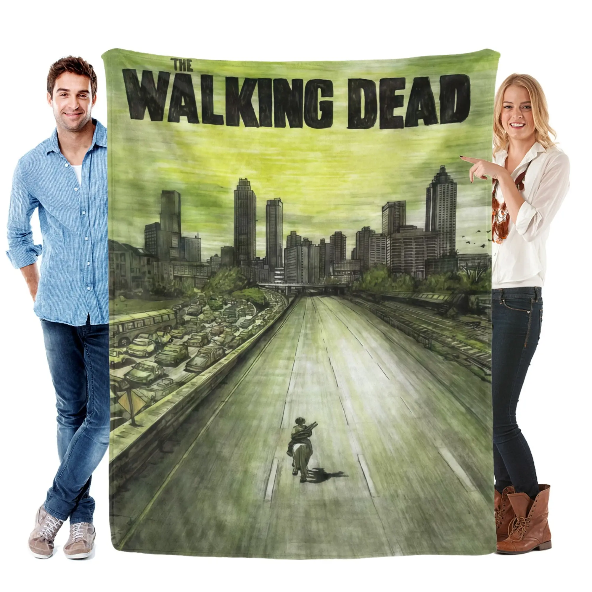 The Walking Dead Rick Waking Up & Horse Scene Fringed Plush Blanket - Soft, Warm, Lightweight, Durable Horror TV Series Blanket for Family, Women - Sofa Bed Cover, Halloween Gift for Zombie Fans