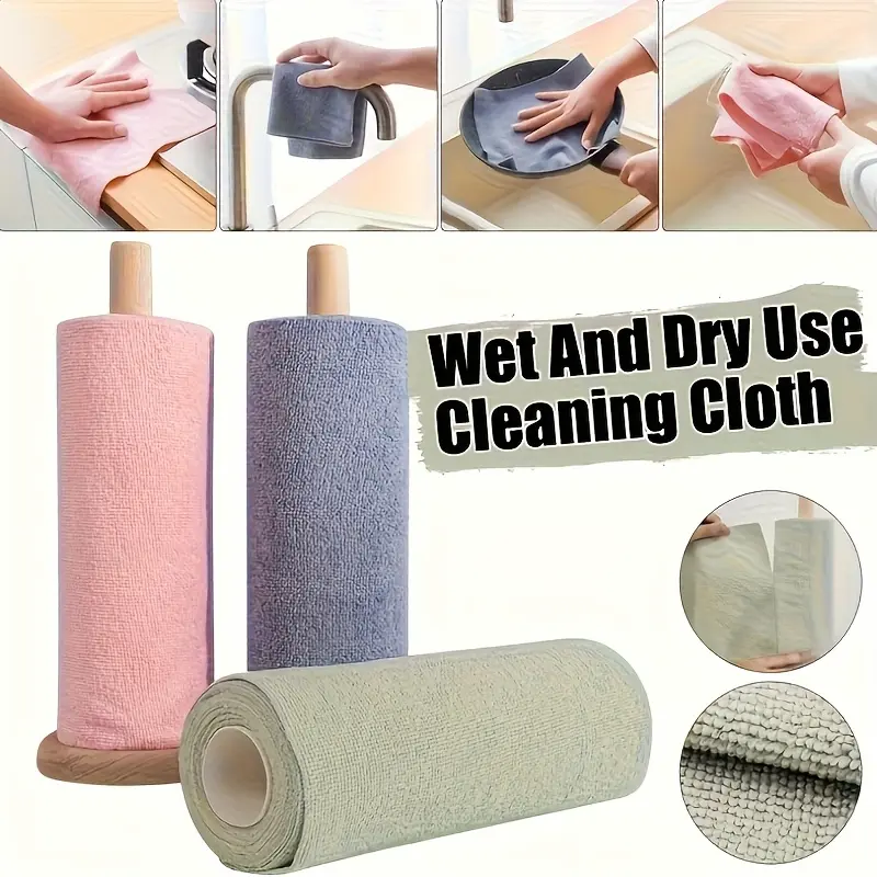 30pcs/1roll Reusable Microfiber Cleaning Cloths, Absorbent & Rust-Proof Kitchen Towels, Multipurpose Household Cleaning Supplies, Home Kitchen Cloth, Microfiber Towel Roll, Dishcloth Replacement, Cleaning Tools