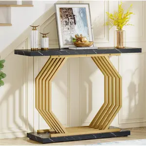 40 Inch Gold Console Table Faux Marble Entryway Table Sofa Table Modern Accent Table For Living Room, Entrance, Hallway
