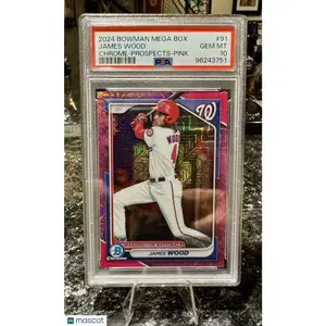 James Wood PSA 2024 Bowman Chrome Mega RC PINK Mojo REFRACTOR #/199 10 GEM MINT