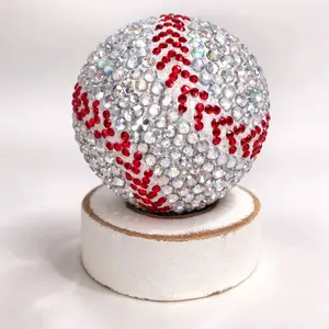 Bedazzled Baseball Adorned with Sparkling Rhinestones - Red and White Design