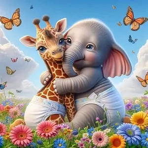 1pc Giraffe & Elephant 5D Diamond Painting Kit, Animal Theme, Diamond Pattern Design, [30*30cm/11.8*11.8in], Suitable For Adult Beginners DIY Mosaic Diamond Art, Full Drill Handmade Hobby, Home Decor, Surprise Gift For Family