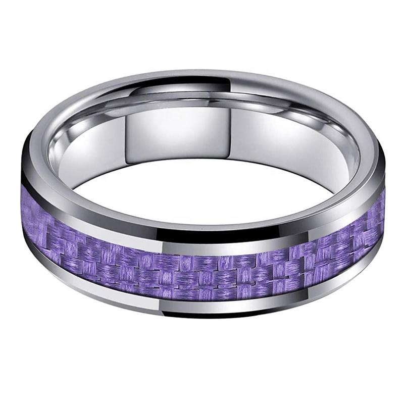 Men's Purple Carbon Fiber Inlay Tungsten Carbide Ring 8mm - Yonifu Scratch Proof Comfort Fit Durable Black Wedding Band Gift for Him