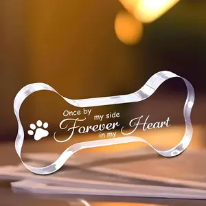 Acrylic Personalized Dog Memorial Plaque, Pet Paw Print Pattern Bone Shaped Desktop Ornament, Pet Sympathy Gift, Pet Loss Gift, Home Decor for Pet Lovers