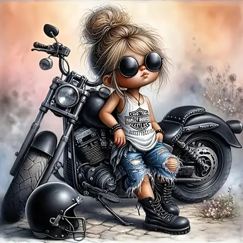 Motorcycle & Girl Pattern DIY Diamond Arts Colorful Painting Kit without Frame, DIY 5D Diamond Arts Colorful Painting Kit, Wall Art Decor for Home, Diamond Painting Kits, Handicraft
