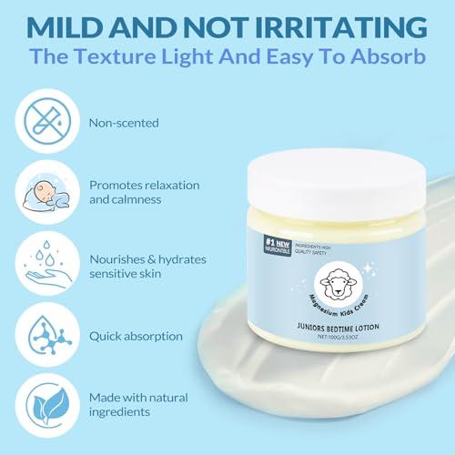 Magnesium Lotion for Kids - Magnesium Lotion for Sleep - Soothing Relief & Relaxation - Topical Magnesium Cream Helps Kids Stay Calm at Bedtime and During The Night - Without Melatonin（3.53 oz）