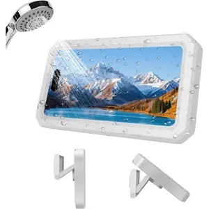 Shower Phone Holder Waterproof, 480° Rotatable Retractable Adjustable Anti-Fog High Sensitivity Touch Screen Bathroom Shower Phone Case, Bathroom Wall Phone Mount for 4-7" Cellphones (White)