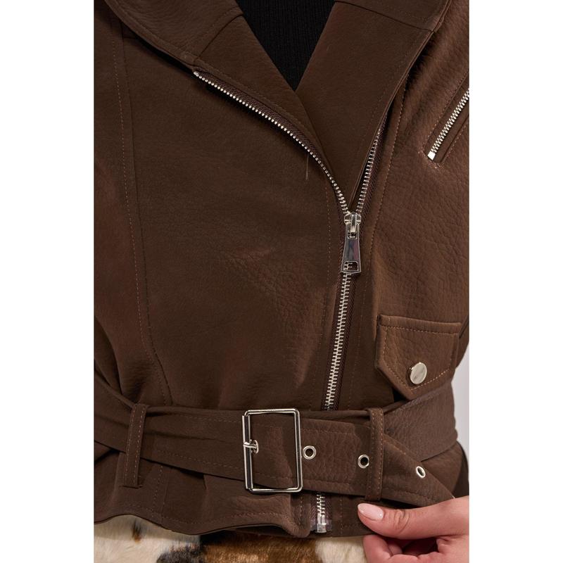 KIRA SUEDE EFFECT HOODED MOTO