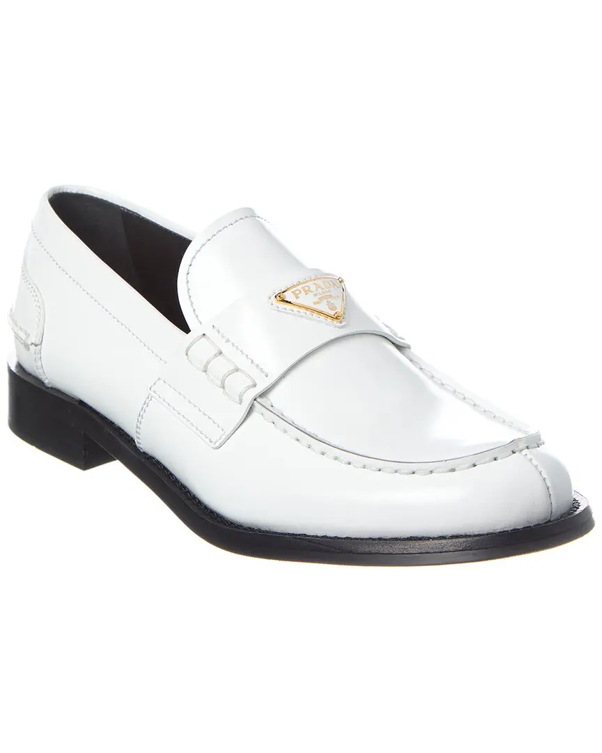 Prada Logo Brushed Leather Loafer