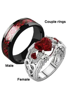 Eternal Heart Ring Set, New Ruby Women's Ring, Men's Ring, Unisex Celtic Dragon Ring, Couple Wedding Anniversary Engagement Promise Ring
