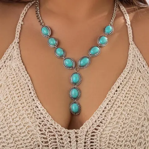 Boho Style Turquoise Pendant Necklace For Women For Gift, Clavicle Chain Necklace, Charm Necklace, Summer Style Jewelry, Accessory Necklace, Casual Trendy Jewelry