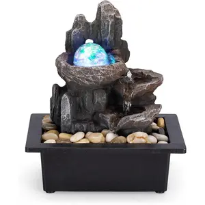 Tabletop Fountain Rotating Ball Rock Waterfall Fountain Office Tabletop Fountains for  Office Decor Includes Many  River Rocks Decorated with Colorful Lights and Rolling Ball