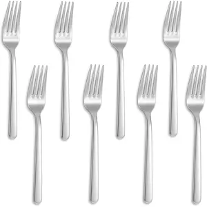 Lucent 8- 7.3 inch Forks Silverware - Mirror Polished 18/10 Stainless Steel with Modern Handle and Dishwasher Safe for Formal Meals and Gifting (8, Salad Forks)