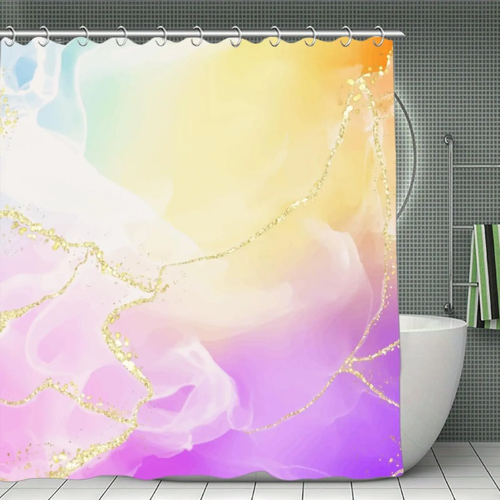 Grey Marble Vein Polyester Fabric Shower Curtain - 72x72 in, Modern Abstract Style, Lightweight, Waterproof, Wipe Clean, Machine Washable, Not Easy to Fold, Easy to Install for Straight/Curved Rods, Bathroom Home Decor, Includes Hook Pack, Multi-Purpose