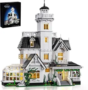 flash card Magic House Building Set with LED Light, Owens House Blocks Toy, Creator Architecture Model Building Kit, Compatible with Lego Horror House, Home Office Decor Gift for Adults (1877PCS)