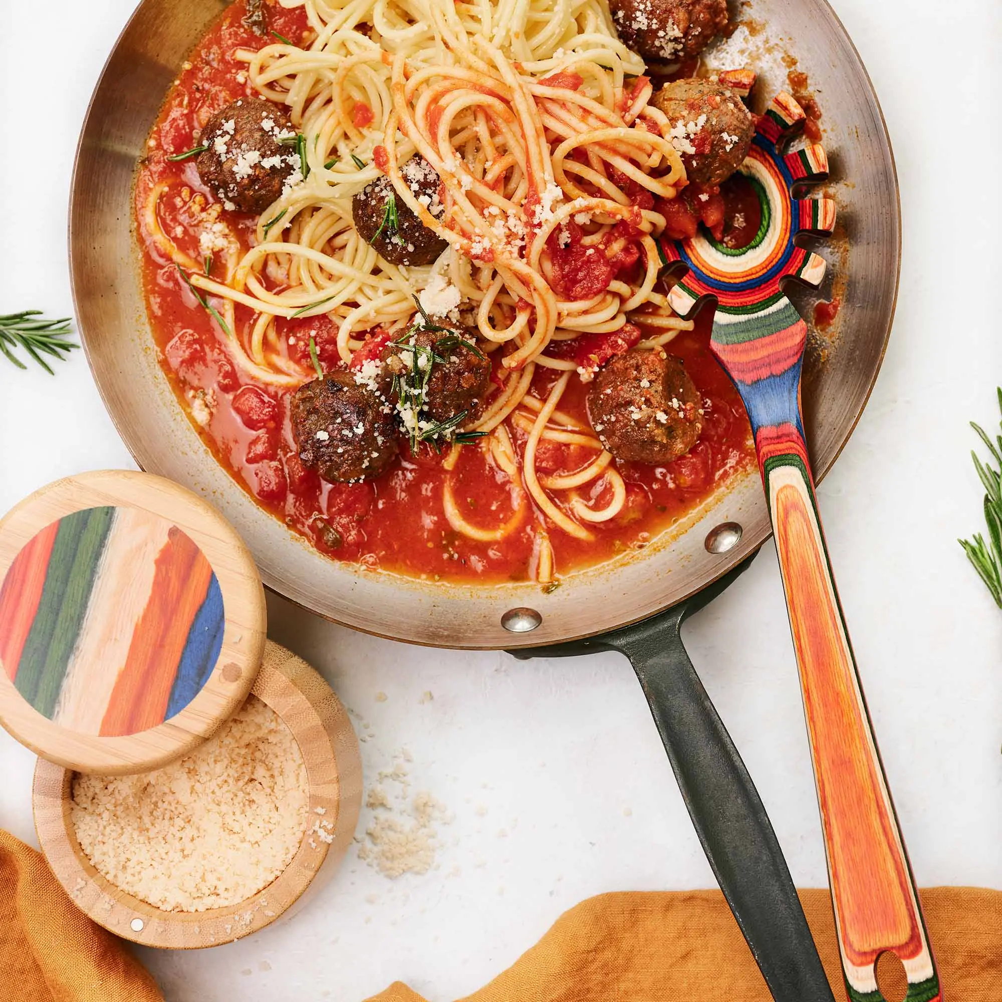 Baltique Marrakesh Collection Wooden Spaghetti Spoon – 12.5" Pasta Server with Teeth, Colorful Birch Wood Utensil for Portioning, Stirring & Serving Noodles