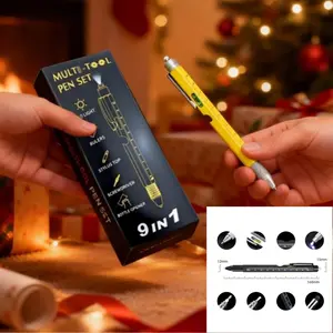 1Pack 9-in-1 Multitool Pen with LED Light, Ruler, Stylus, Bubble Level, Screwdrivers, Cool Gadgets & Gifts for Dad, Husband, Grandpa, tools, tool kit set