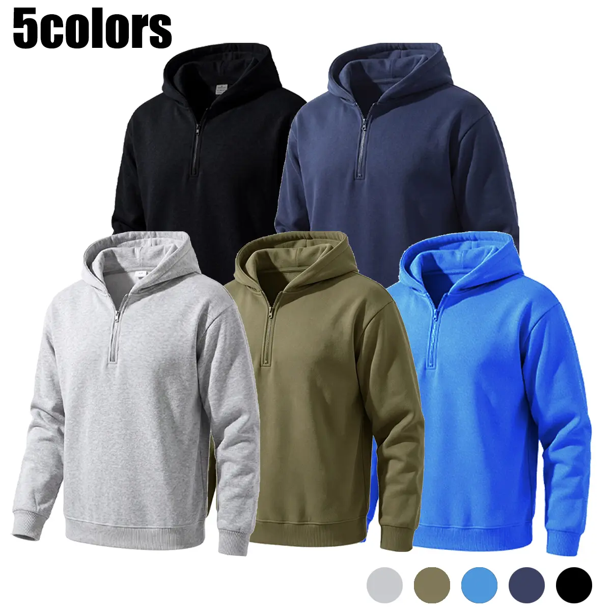 Solid color half-zip pullover hoodie sweatshirt with a drop-shoulder design, American vintage casual style, men’s basic solid long-sleeve top for outdoor activities, skin-friendly and versatile