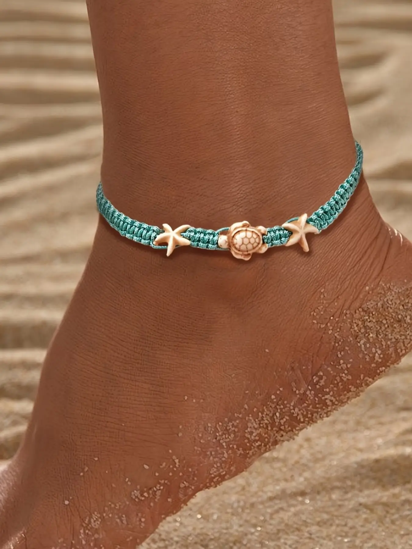 Bohemian Marine Sea & Turtle Handmade Women's Beach Anklet, Sea Turtle & Starfish Bracelet, Nautical Gift for Surfers & Marine Lovers, Beach Jewelry