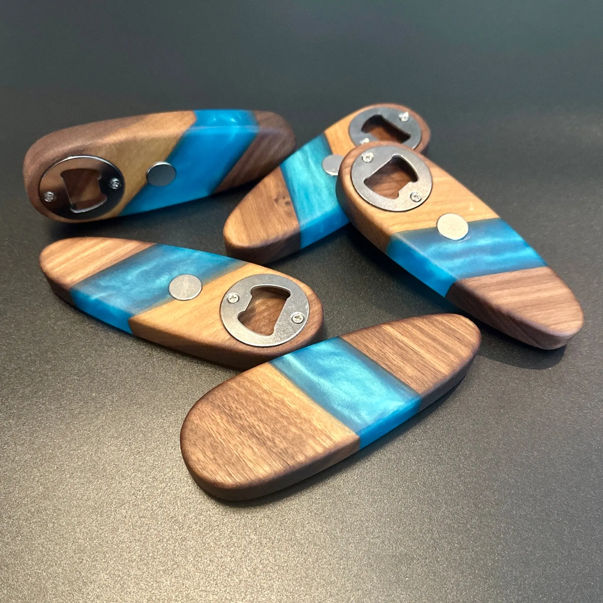 Bottle Openers - Walnut with Turquoise Blue Epoxy