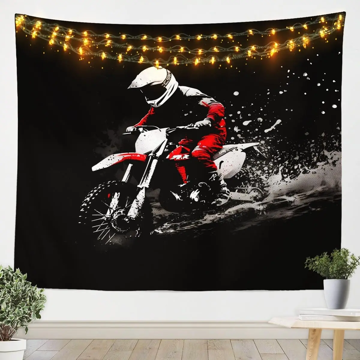 Feelyou Dirt Bike Colorful Tapestry - Soft, Machine-Washable, Lightweight Black Artwork Home Decor, 51W x 59L in Hanging Supplies for Living Room Extreme Sports Enthusiasts, Colorful Tapestries