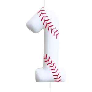 White Number 1 Rookie of The Year Baseball Birthday Candle Cake Topper for 1st Baseball Birthday Party Cake Decorations