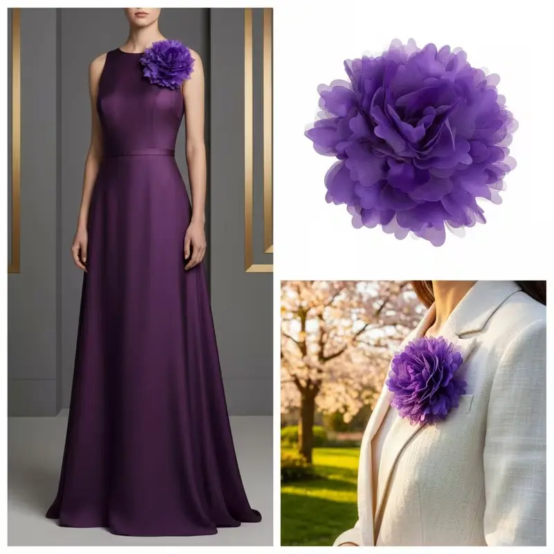 Large Purple Flower Brooch Pin, Elegant Fabric Peony Corsage for Women, Wedding Dress Suit Collar Dress Decor Fashion Accessories