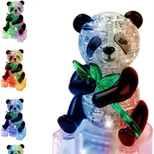 LED Flash 3D Crystal Puzzle, 58pcs/box Panda Design Puzzle Toy, DIY Puzzle Toy for Adults & Teens, Home Decoration, Birthday Gift Toy for Children