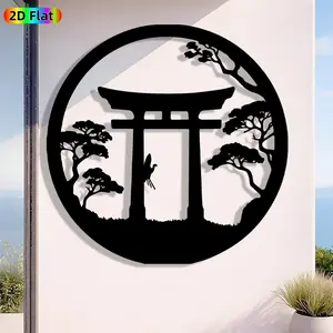 1pc Minimalist Torii Gate with Crane Metal Wall Art, Minimalist Torii Gate with Crane Statue Mural, Iron Craft, Perfect for Living Room, Garden, Indoor/Outdoor Decor, Silhouette Wall Decor, New Year Decor, Ideal Gift for Nature Lovers