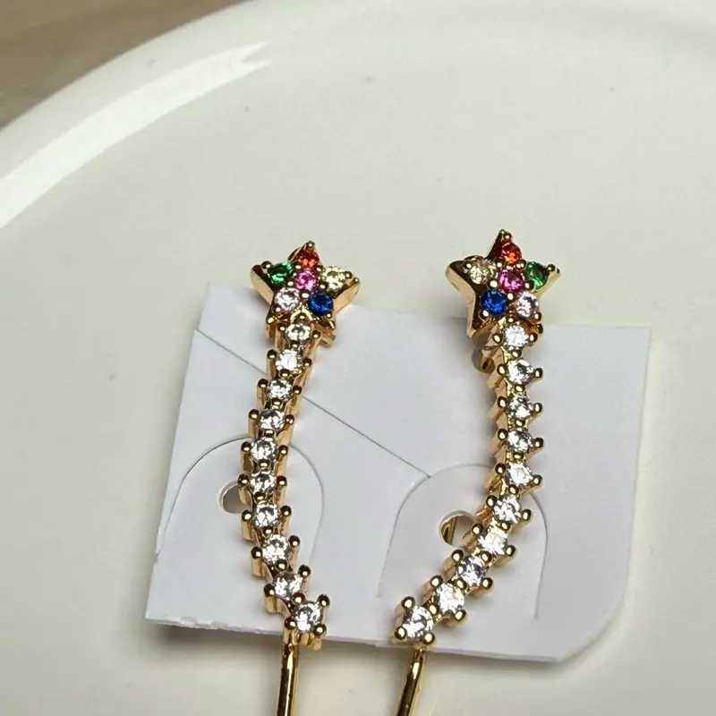 14k Gold Plated Ear Climber / Arete Trepador, Unique Cubic Zirconia Crawler Earrings