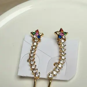 14k Gold Plated Ear Climber / Arete Trepador, Unique Cubic Zirconia Crawler Earrings