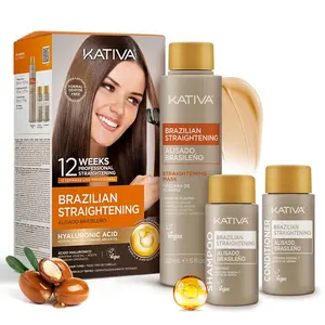 Kativa Brazilian Keratin Treatment - Frizz-Free 12 Weeks, Hyaluronic Acid & Argan Oil, Formaldehyde-Free, Professional Straightening Kit for All Hair Types Alisado Brasileño Sin Formol