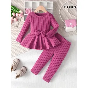 [2pcs Girls' Chic Set] 2pcs Girls' Chic Long-Sleeve Top and Regular Pants Set |       Soft Comfortable, Casual Attire Youngsters, Suitable and Autumn Seasons, Perfect Outdoor
