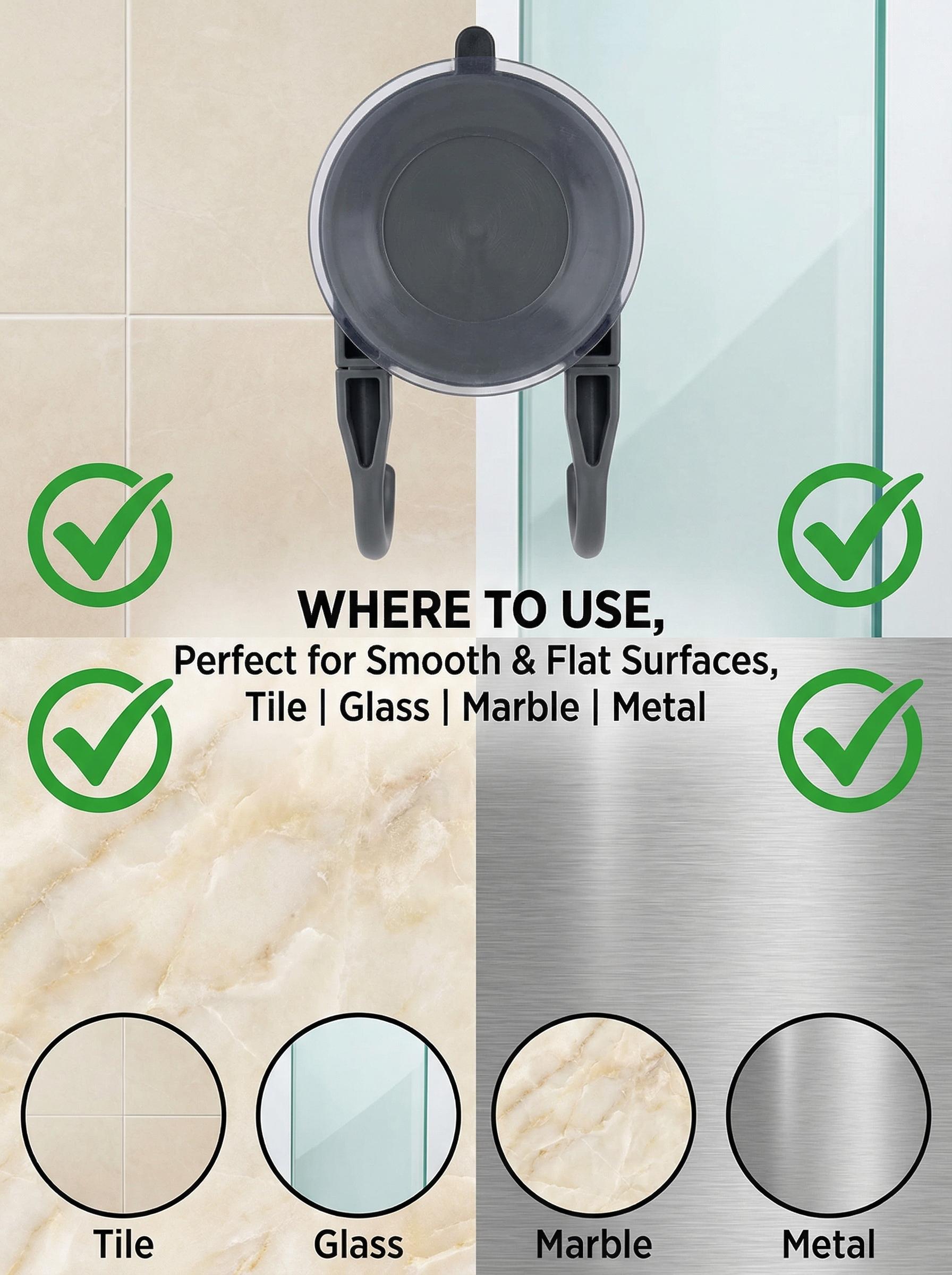 No Drill Suction Cup Hooks, Heavy Duty Vacuum Suction Hooks with Double Hooks, Reusable Waterproof Wall Hooks for Bathroom Kitchen, No Damage Hanger for Towels, Utensils, Bags, Renters Friendly, Fits Tile Glass Marble Metal